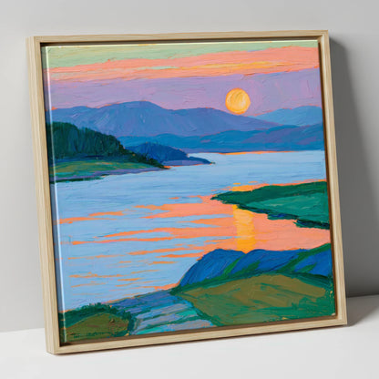 Vibrant Sunset Over The Lake lake district lake canvas wall art in natural frame