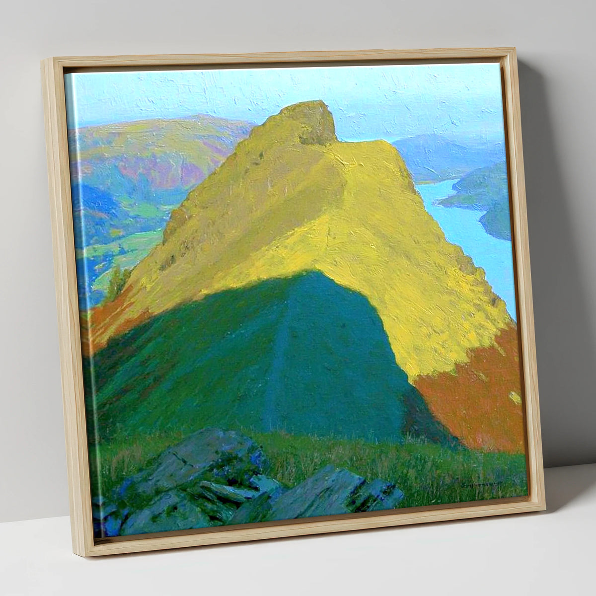 Sunlit Helm Crag Summit Ridge lake district fell canvas wall art in natural frame