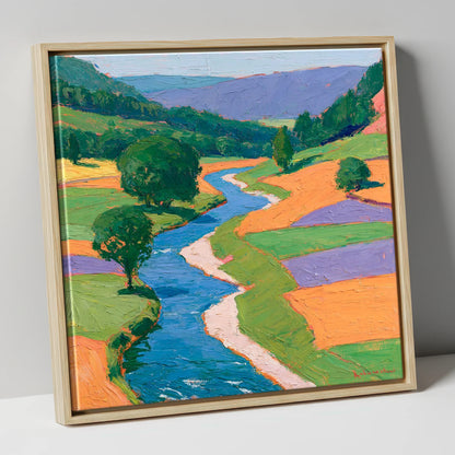 Electric Blue Winding River Valley lake district waterfall canvas wall art in natural frame