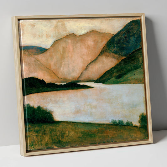 Lake And Fells In Warm Light lake district lake canvas wall art in natural frame