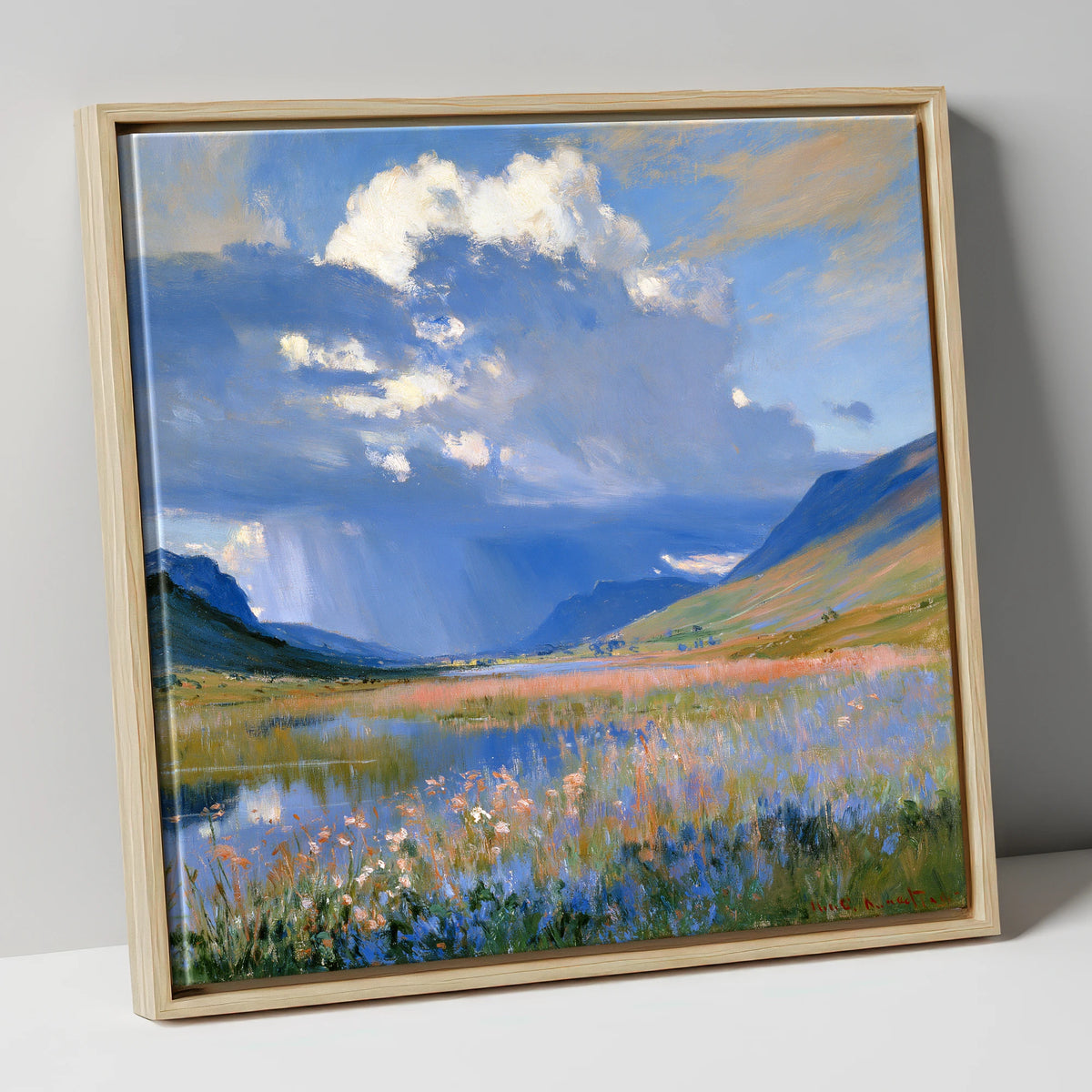 Passing Storm Over the Fells lake district sky canvas wall art in natural frame