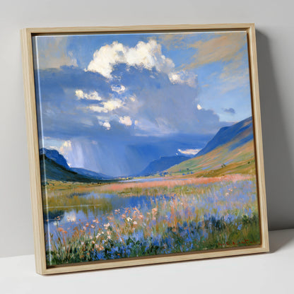 Passing Storm Over the Fells lake district sky canvas wall art in natural frame