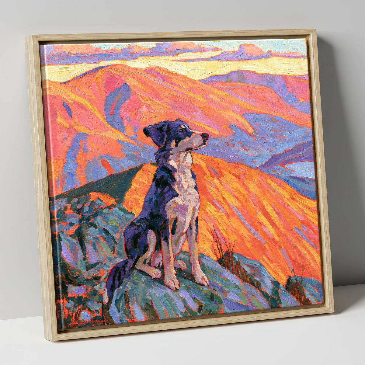 Vibrant Dog on Braithwaite Summit gifts for dog walkers canvas wall art in natural frame