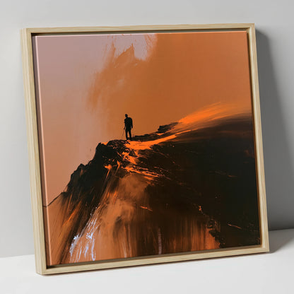Helvellyn Walker in Amber Light lake district walking canvas wall art in natural frame