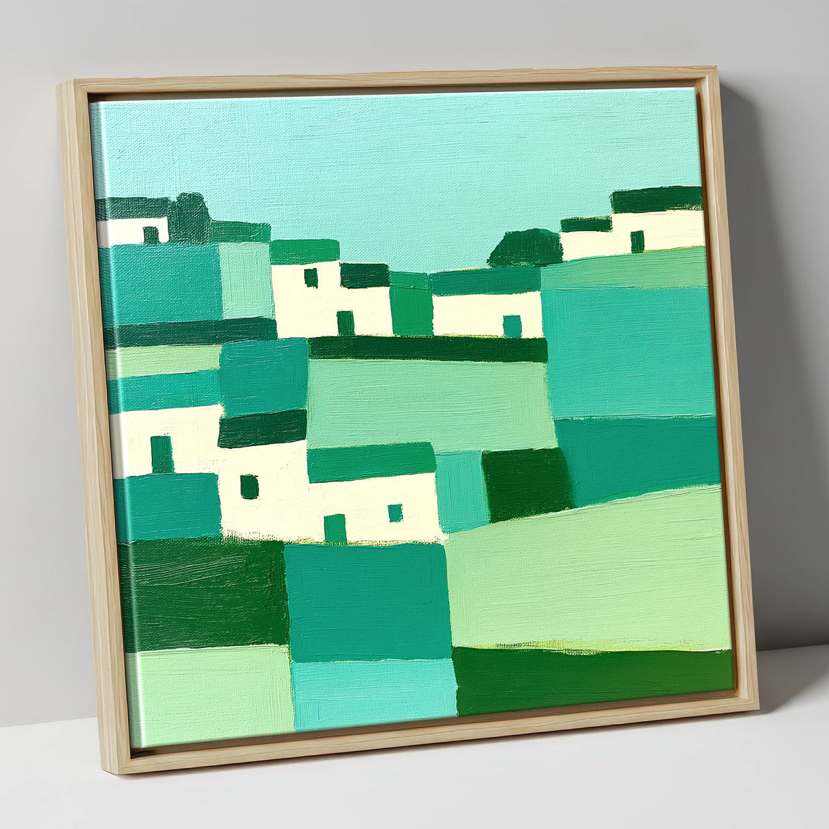 Abstract Cartmel Village Landscape lake district village canvas wall art in natural frame