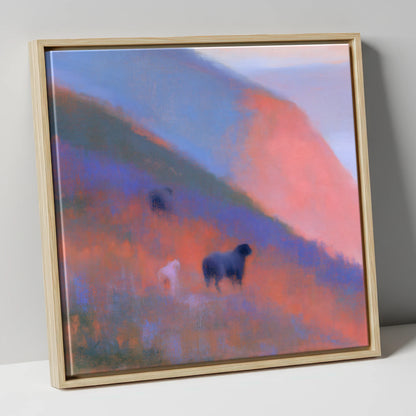 Herdwicks on a Twilight Fellside lake district wildlife canvas wall art in natural frame