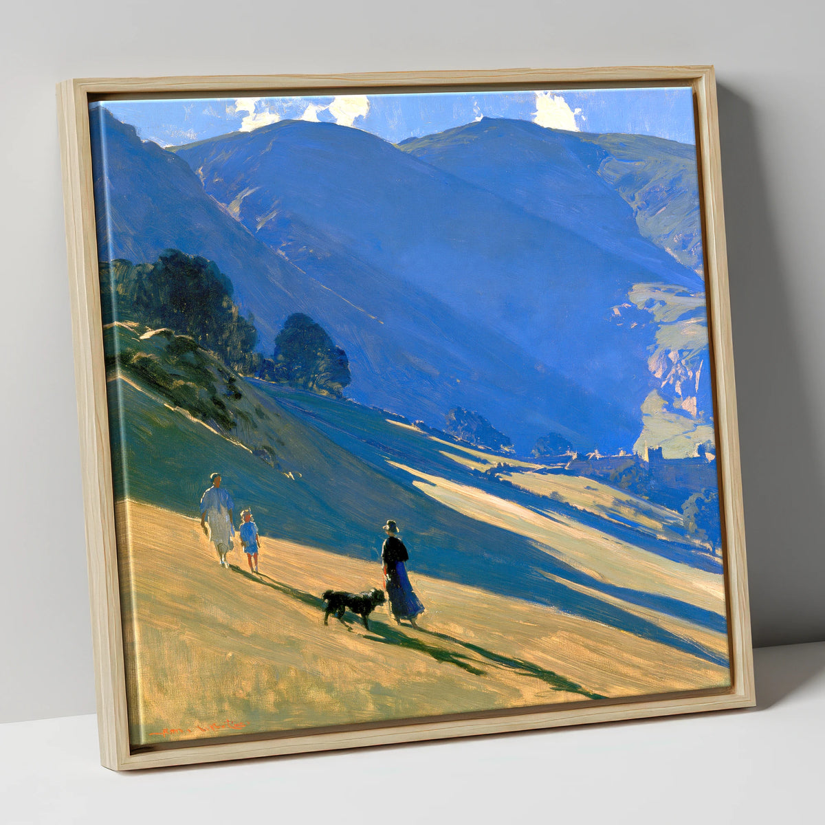 Sunlit Dog Walk at Patterdale gifts for dog walkers canvas wall art in natural frame