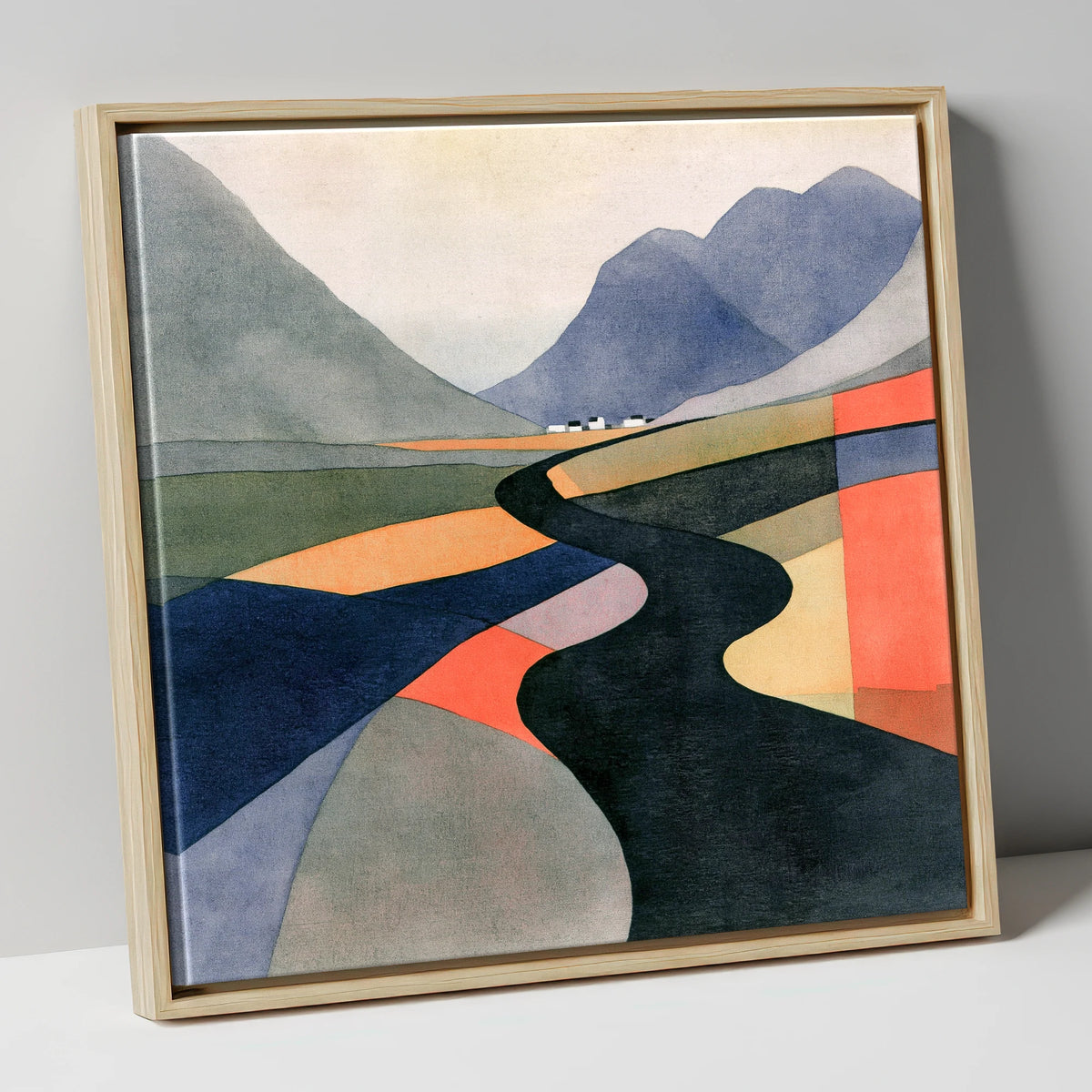 Winding River in Bold Colours lake district waterfall canvas wall art in natural frame