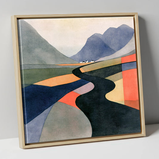 Winding River in Bold Colours lake district waterfall canvas wall art in natural frame