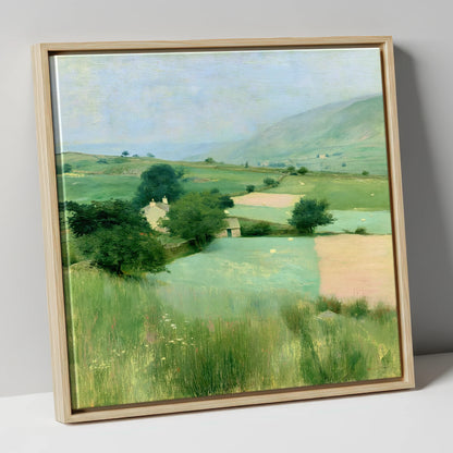 Patchwork Pastures in a Lakeland Dale lake district valley canvas wall art in natural frame