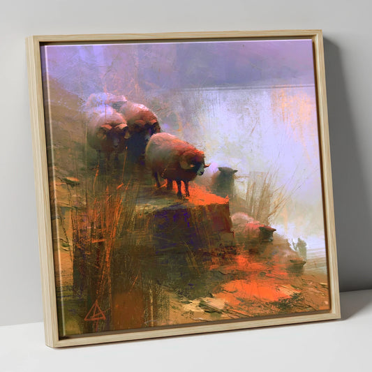Herdwick Sheep on Violet Fellside lake district wildlife canvas wall art in natural frame