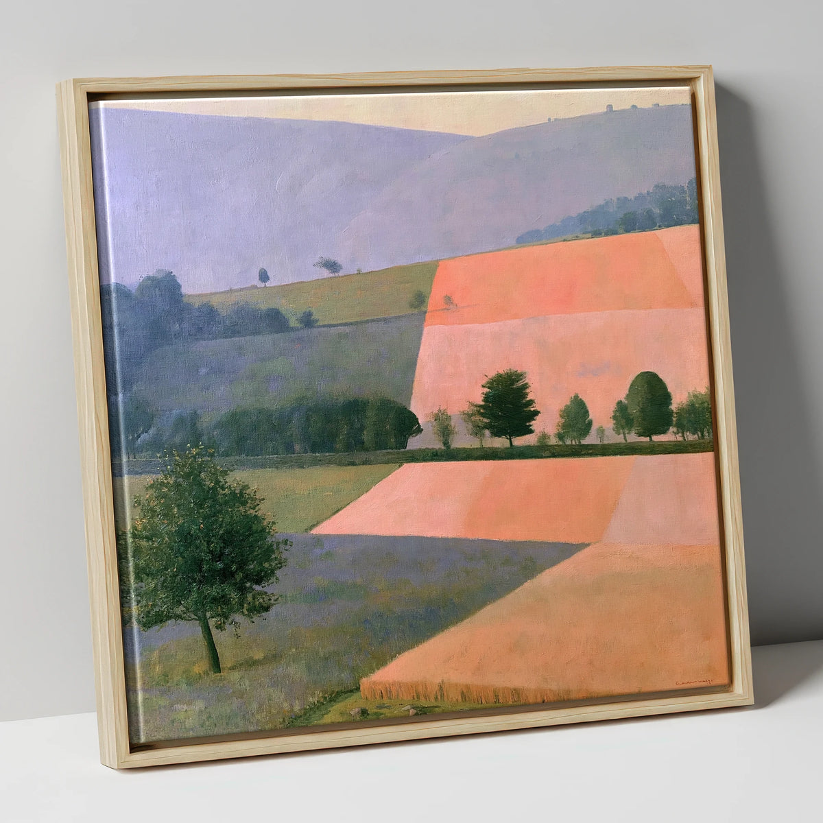 Pastel Patchwork Lakeland Dale Fields lake district valley canvas wall art in natural frame