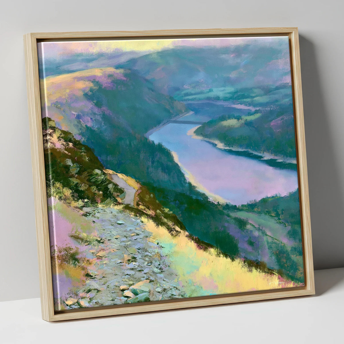 Vivid Thirlmere From Helvellyn Path lake district lake canvas wall art in natural frame