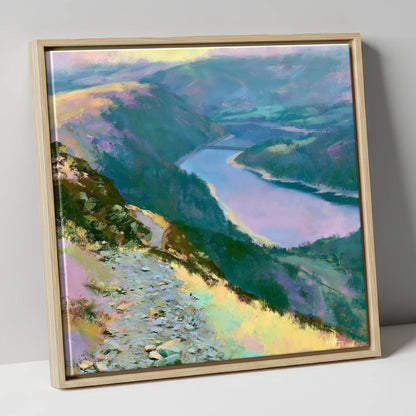 Vivid Thirlmere From Helvellyn Path lake district lake canvas wall art in natural frame