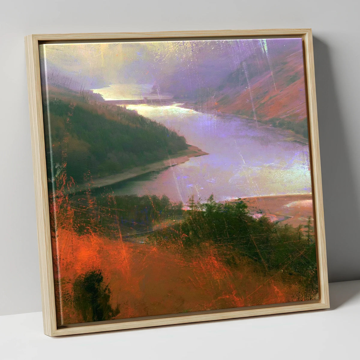 Thirlmere Reservoir Under Violet Skies lake district lake canvas wall art in natural frame