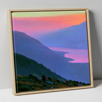 Vivid Sunset Over the Fells lake district fell canvas wall art in natural frame