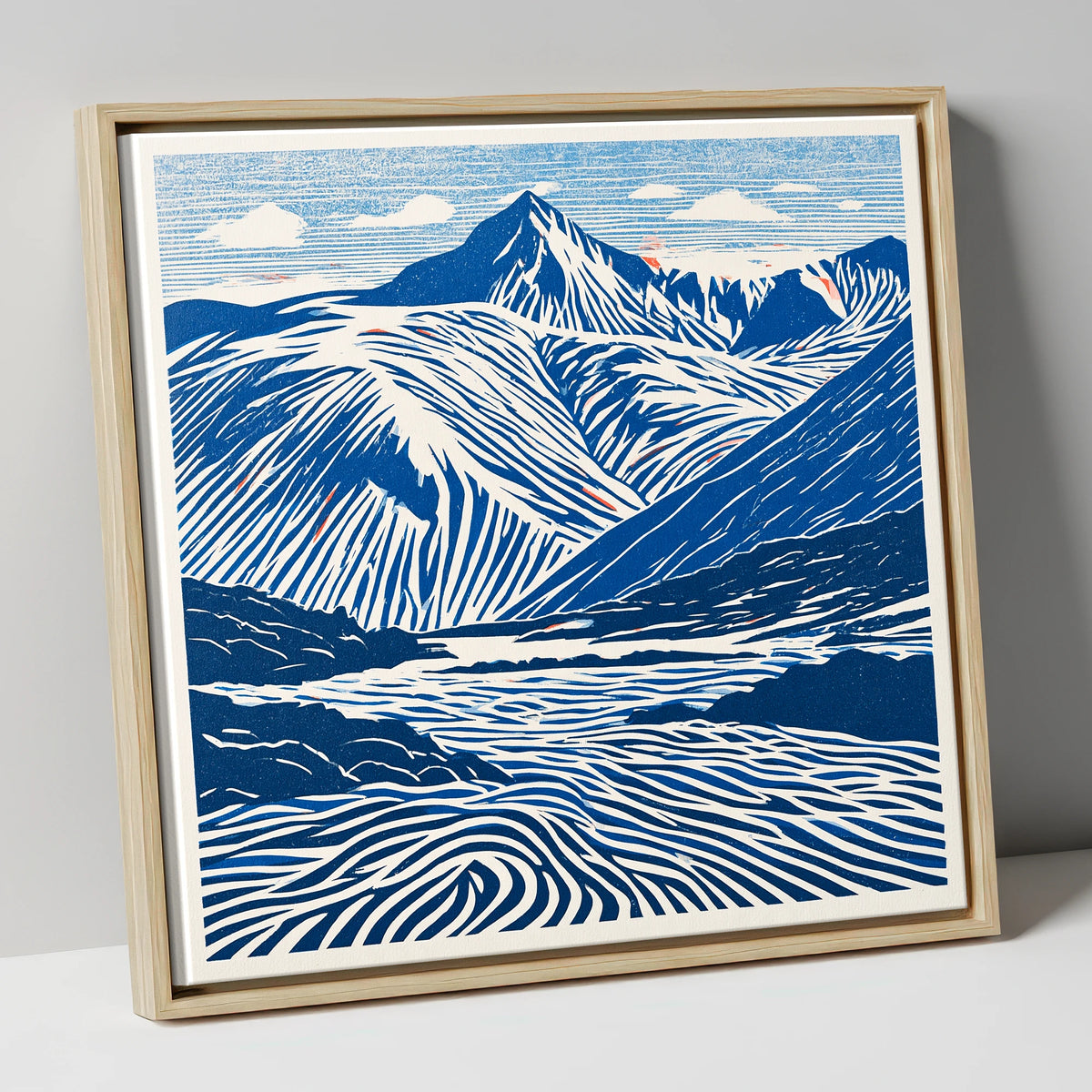 Cobalt Blue Scafell Pike lake district fell canvas wall art in natural frame