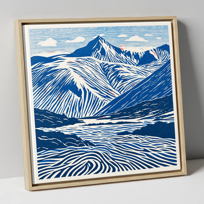 Cobalt Blue Scafell Pike lake district fell canvas wall art in natural frame