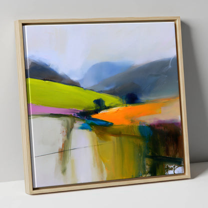 Tangerine Light on the Fells lake district sky canvas wall art in natural frame