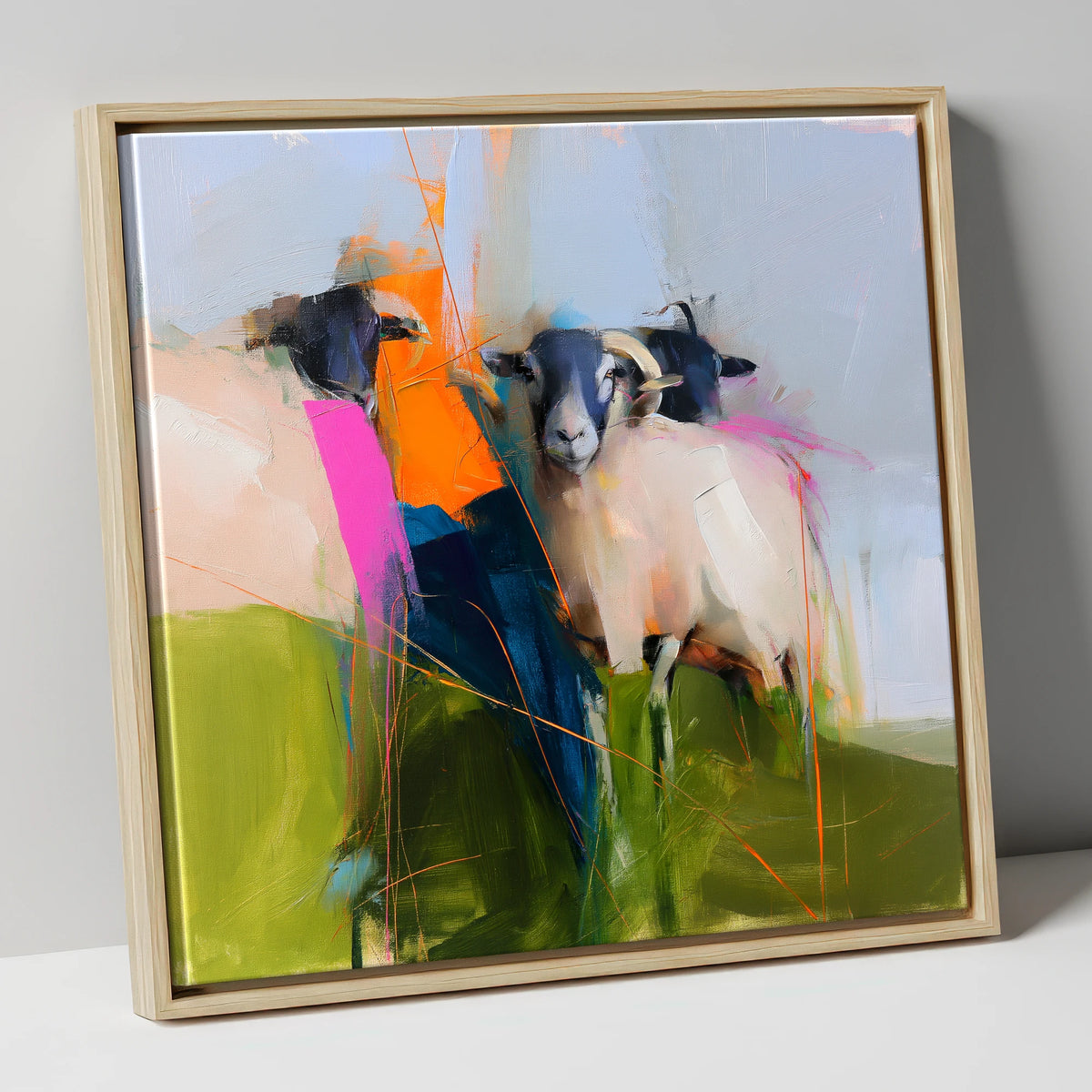 Abstract Herdwick Sheep on Fellside lake district wildlife canvas wall art in natural frame