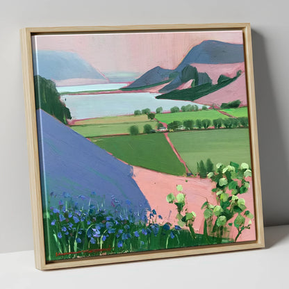 Pastel Crummock Water From Rannerdale lake district lake canvas wall art in natural frame