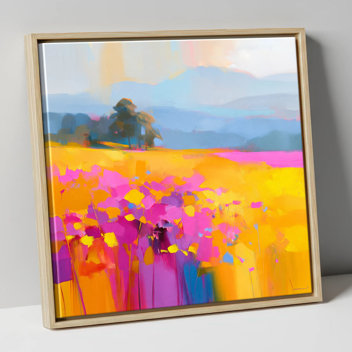 Vibrant Upland Hay Meadow lake district wildflower canvas wall art in natural frame