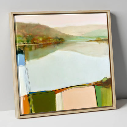 Abstract Calm Lake Reflections lake district lake canvas wall art in natural frame