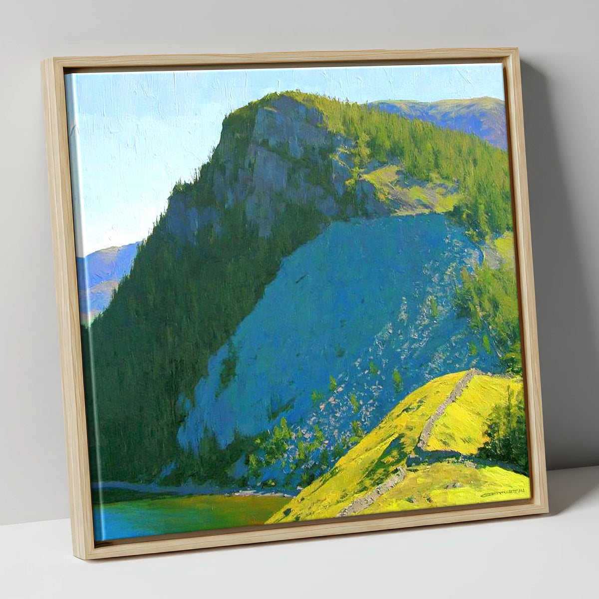Castle Crag in Vibrant Sunlight lake district fell canvas wall art in natural frame
