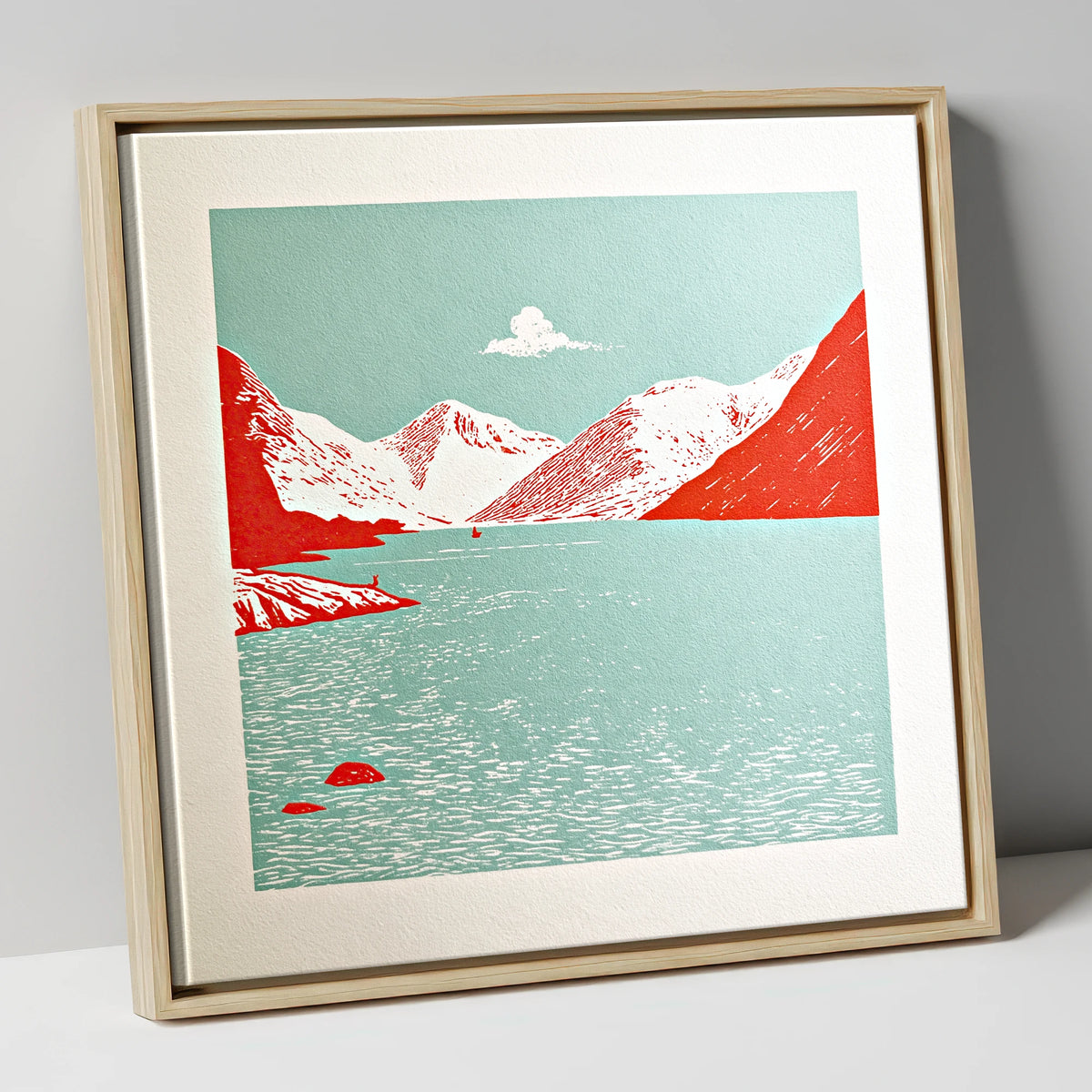 Vibrant Red Wastwater Landscape lake district lake canvas wall art in natural frame