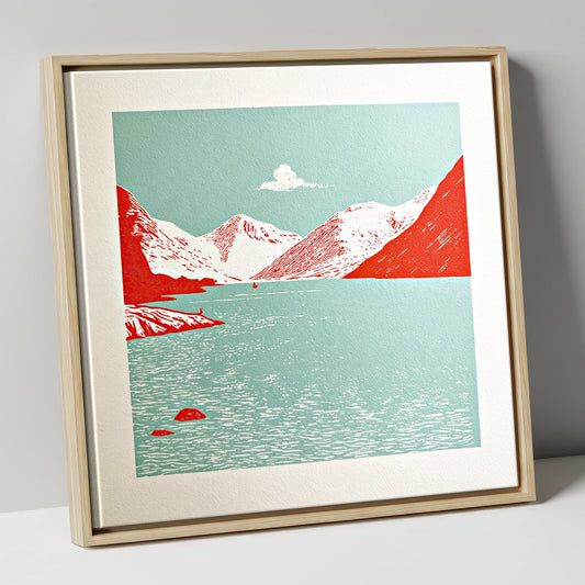 Vibrant Red Wastwater Landscape lake district lake canvas wall art in natural frame