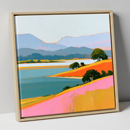 Vibrant Fells and Teal Lake lake district lake canvas wall art in natural frame