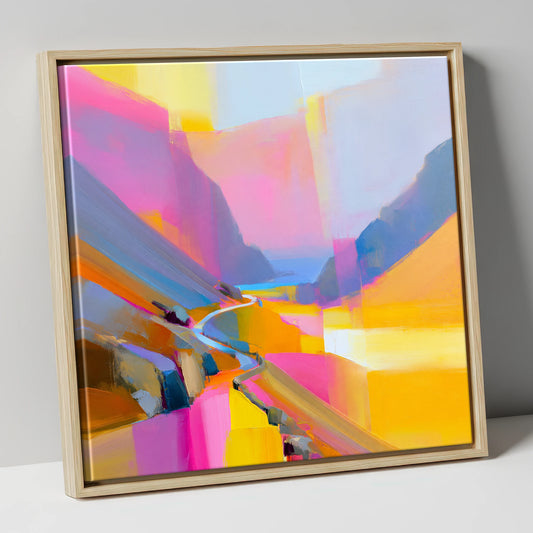 Vivid Fuchsia Winding Mountain Pass lake district valley canvas wall art in natural frame