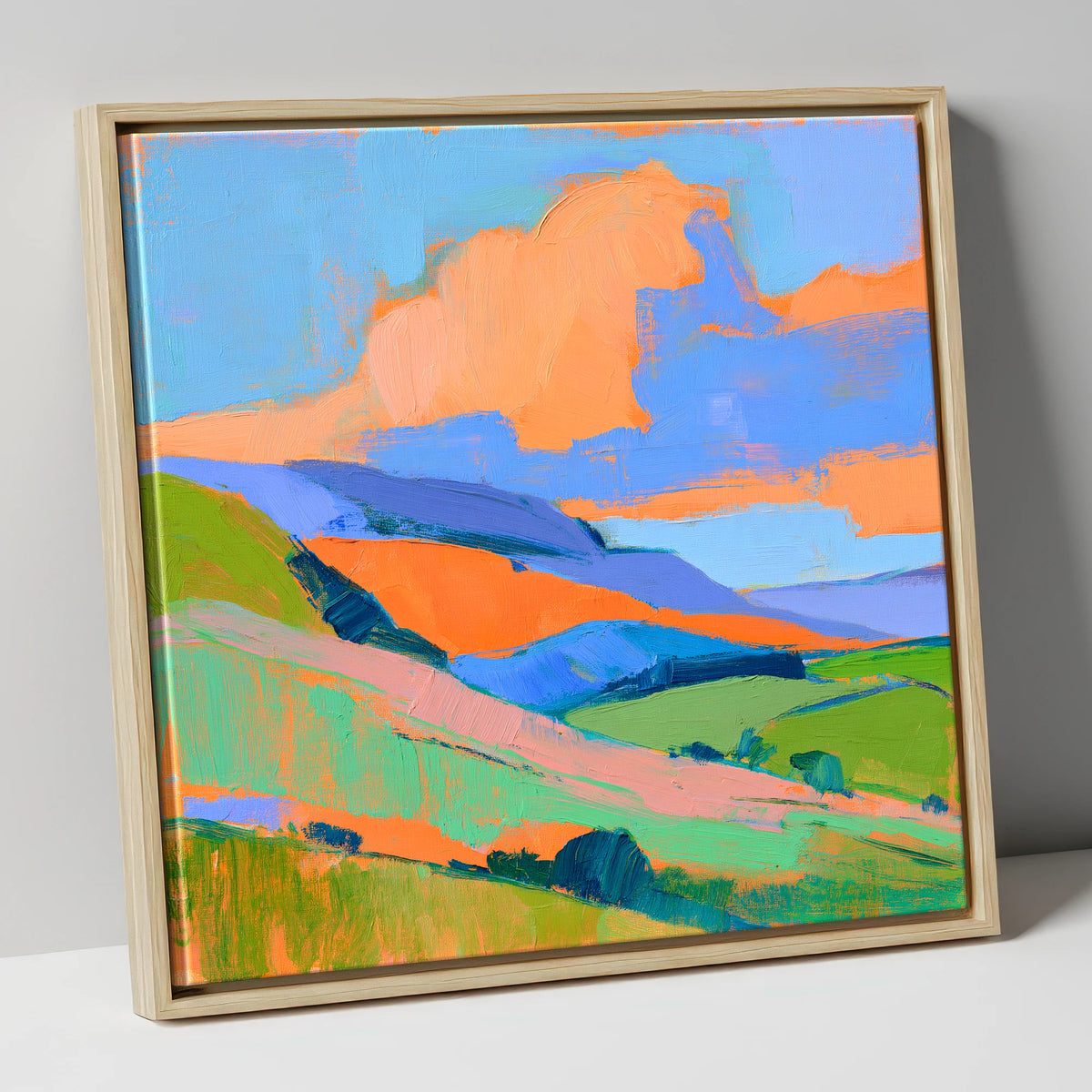 Orange Clouds Over Rolling Fells lake district fell canvas wall art in natural frame