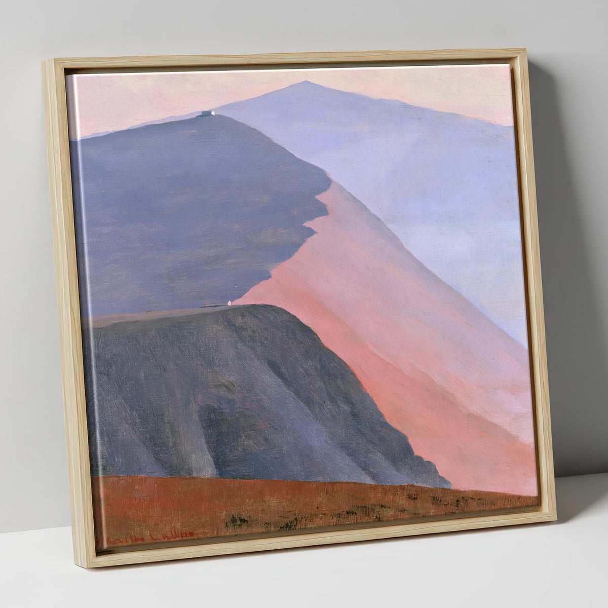 Mountain Summit in Pink Light lake district fell canvas wall art in natural frame