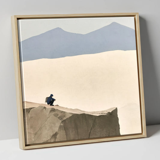 Crouched Walker on Blencathra Edge lake district fell canvas wall art in natural frame