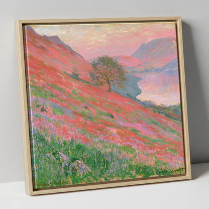 Sunset Pink Over Rannerdale Bluebells lake district lake canvas wall art in natural frame