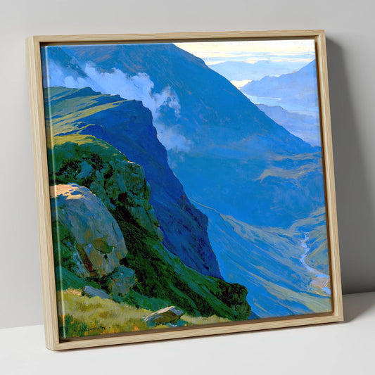 Misty Ridge Above Blue Valley lake district fell canvas wall art in natural frame