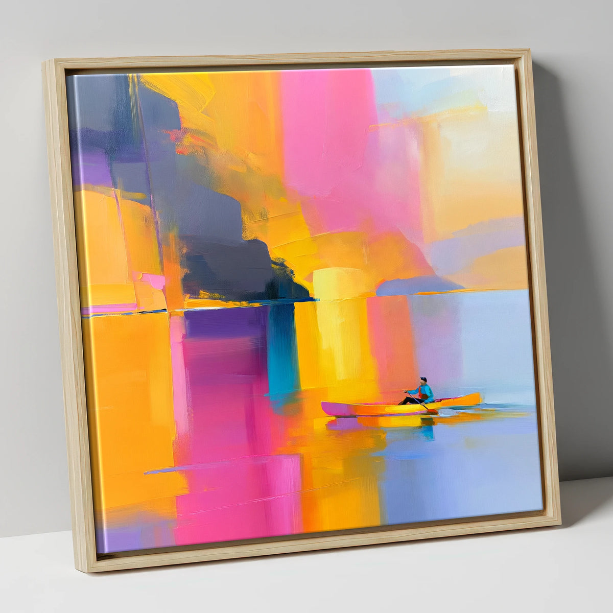 Colourful Kayaking on the Lake lake district walking canvas wall art in natural frame