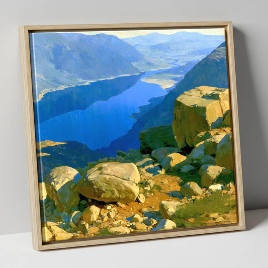 Deep Blue Lake From Summit lake district fell canvas wall art in natural frame