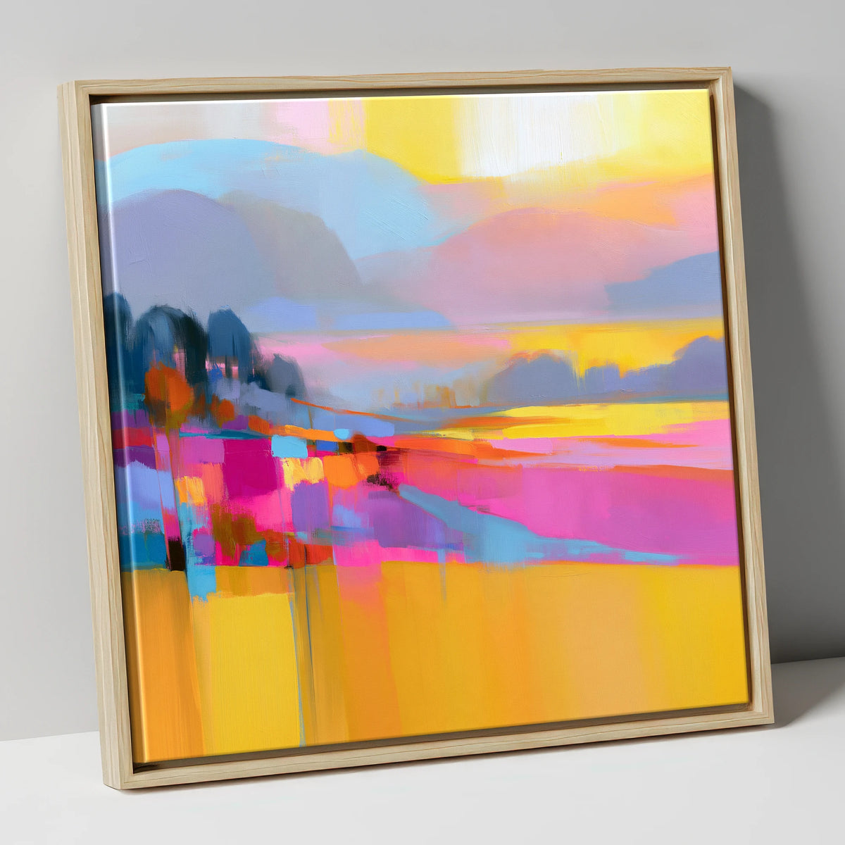 Magenta and Gold Valley Mist lake district sky canvas wall art in natural frame