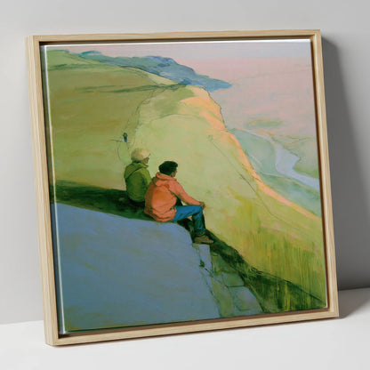 Fell Walkers Above the Valley lake district fell canvas wall art in natural frame