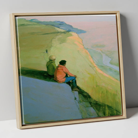 Fell Walkers Above the Valley lake district fell canvas wall art in natural frame