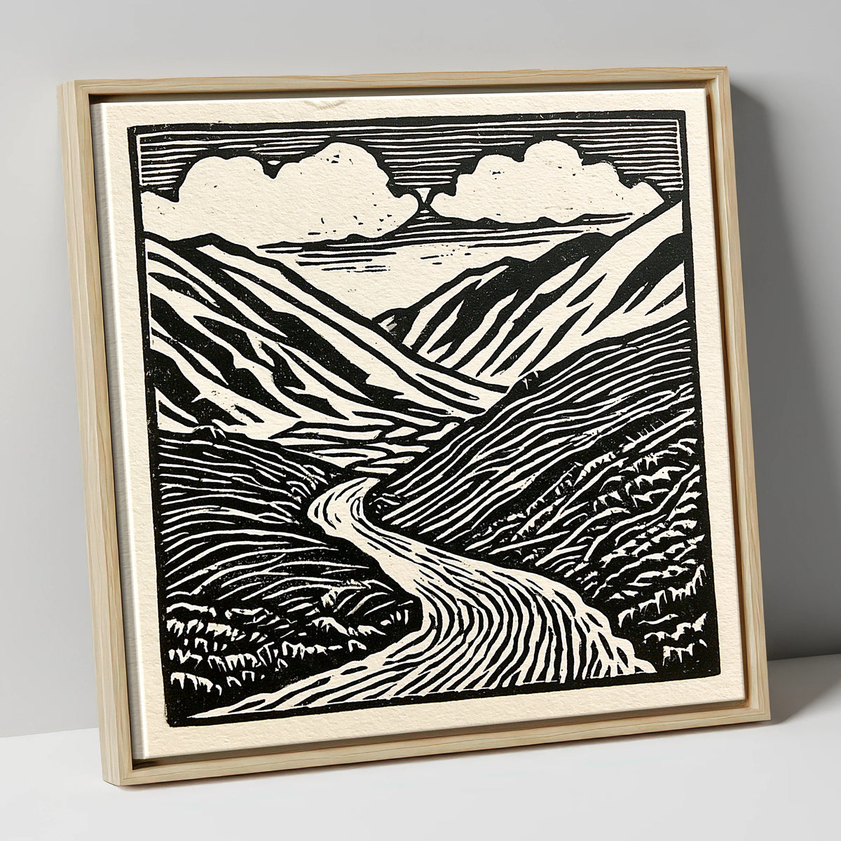 Monochrome Kirkstone Pass lake district valley canvas wall art in natural frame