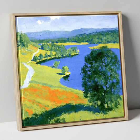 Vivid Colours of Tarn Hows lake district lake canvas wall art in natural frame