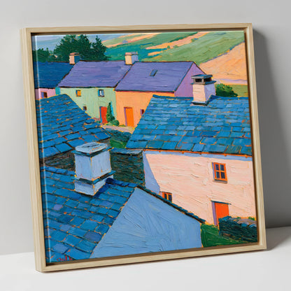 Colourful Slate Roofed Village Cottages lake district village canvas wall art in natural frame