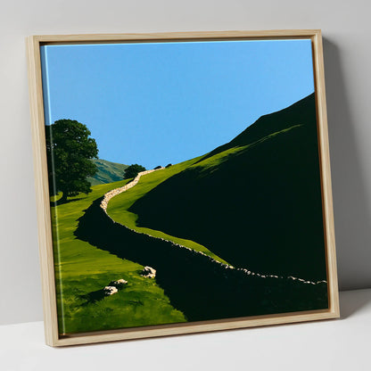Shadowed Valley Drystone Wall lake district valley canvas wall art in natural frame