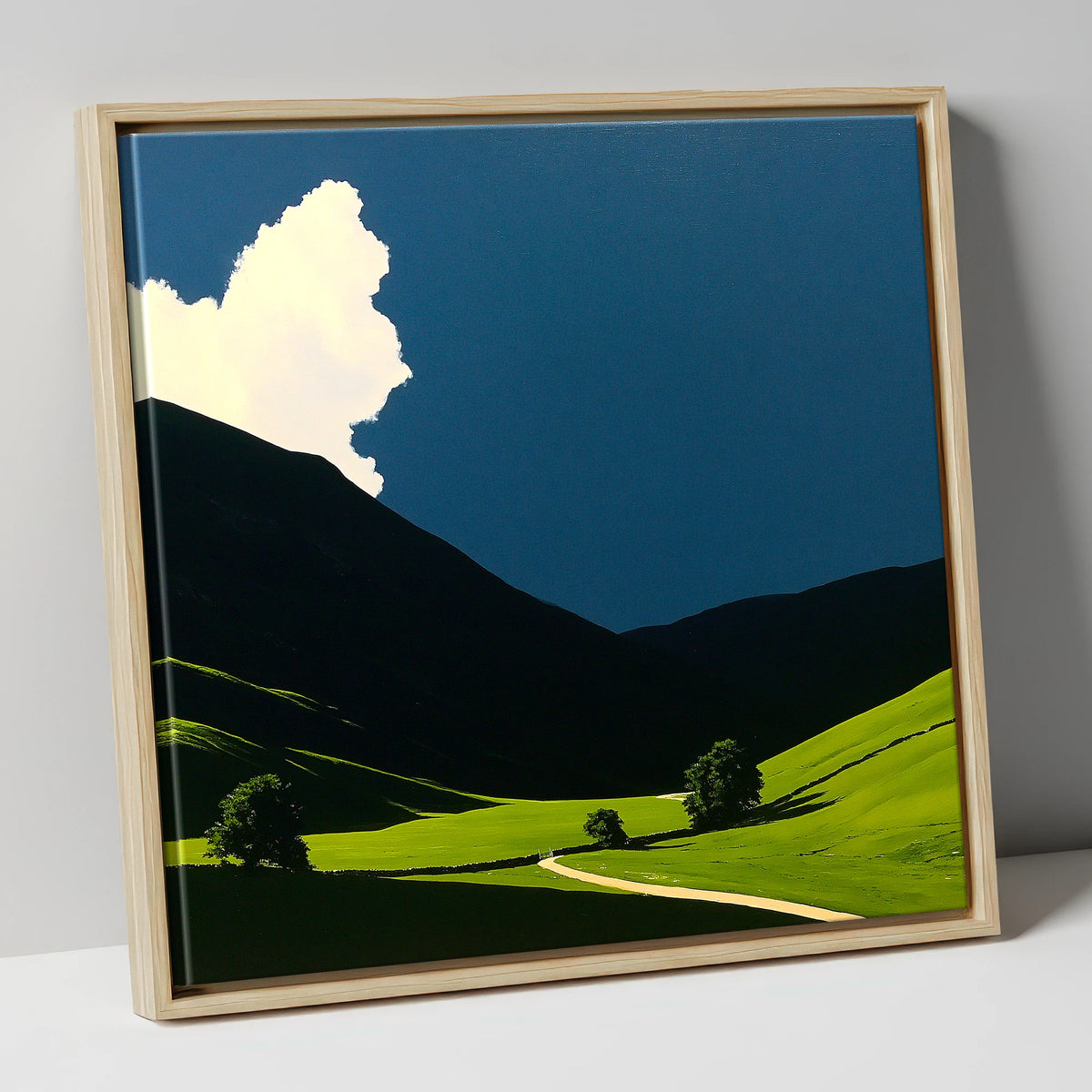 Rolling Fells Under Dramatic Cloud lake district fell canvas wall art in natural frame