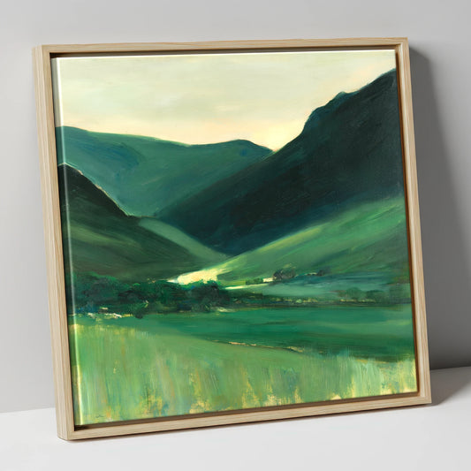Golden Evening Light on the Fells lake district sky canvas wall art in natural frame