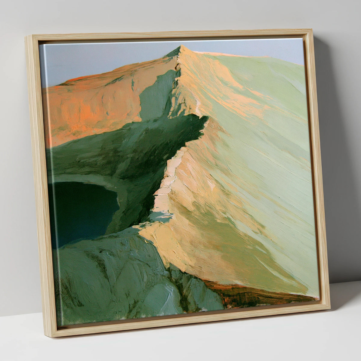Apricot Light on Striding Edge lake district walking canvas wall art in natural frame