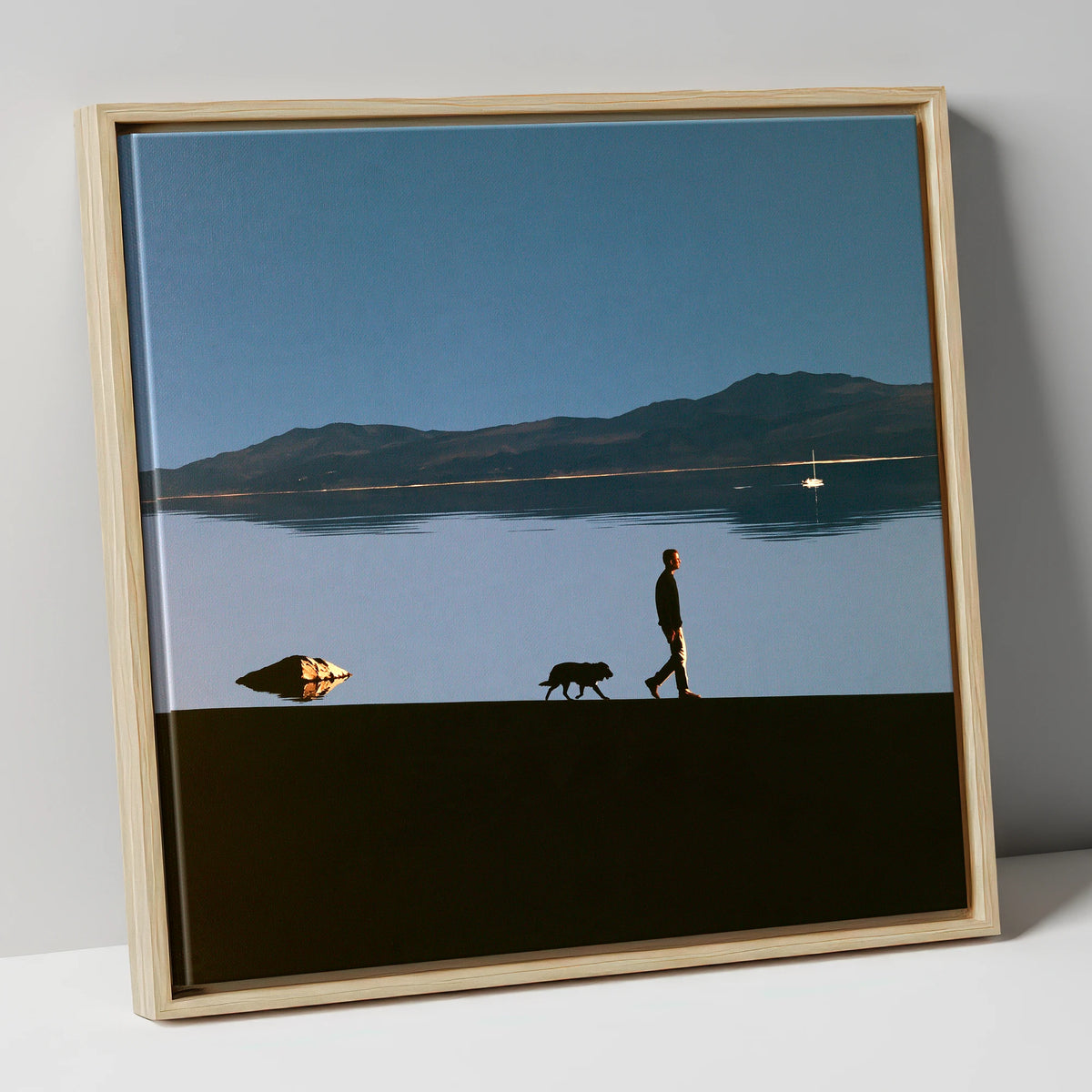 Windermere Dog Walk Silhouette gifts for dog walkers canvas wall art in natural frame